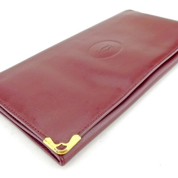 Cartier Long Wallet Mastline Bordeaux Leather Authentic USED - Picture 2 of 8